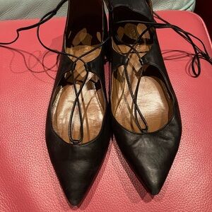 Aquazzura Black Pointed-Toe Lace-Up Flats